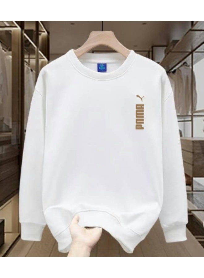 PUMA White Puma Crewneck Sweatshirt with Tan Back Logo-S - Image 2
