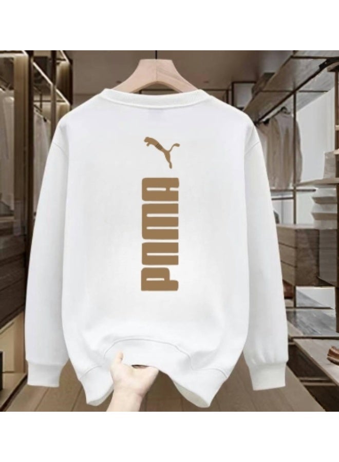 PUMA White Puma Crewneck Sweatshirt with Tan Back Logo-S - Image 1