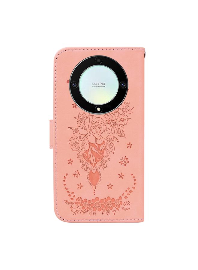 جرين تايجر جراب هاتف Honor X9a من الجلد المنقوش بنقشة الفراشة الوردية - Image 3