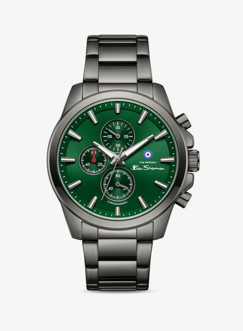 Ben Sherman Oxford Green Dial Gunmetal Stainless Steel Bracelet Chronograph Watch for Men, 44mm