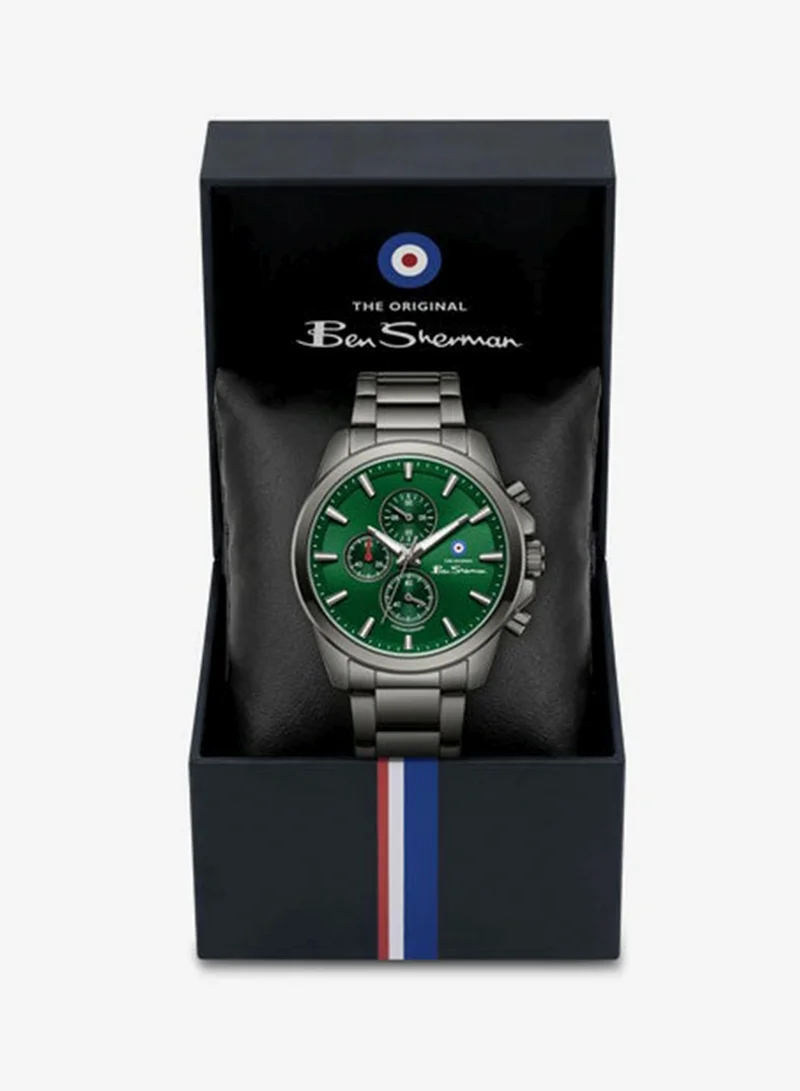 Ben Sherman Green Oxford Green Dial Gunmetal Stainless Steel Bracelet Chronograph Watch for Men, 44mm for Men | Best Price UAE