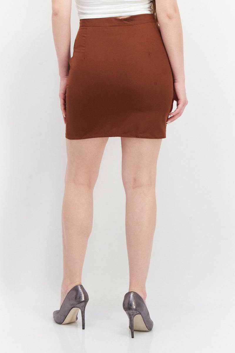 Daisy Street Women Embroidered Mini Skirts, Brown Combo - Image 3