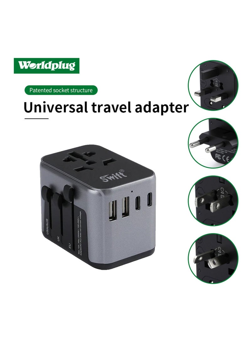 Swift - 30W Universal Travel Adapter Multi Socket, 10A Fast Charging International Power Adapter 2 USB Ports and 3 USB Type C Ports with USB C PD 30W Country Specific Multi Plug - Image 1