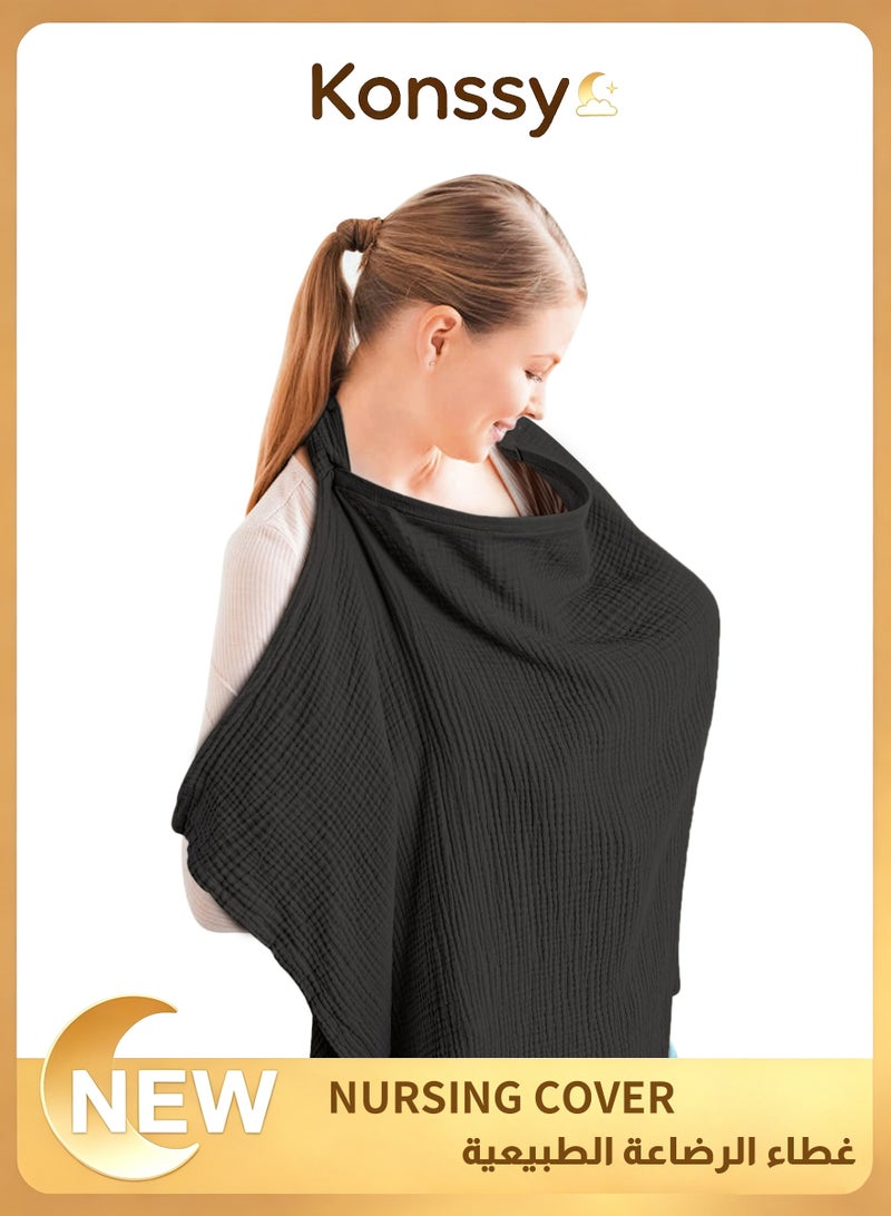 Konssy Muslin Nursing Cover Up for Breastfeeding with Rigid Hoop 100% Cotton Nursing Apron, Lightweight & Breathable, Carseat Canopy, Breast Feeding Covers for Women - Image 1