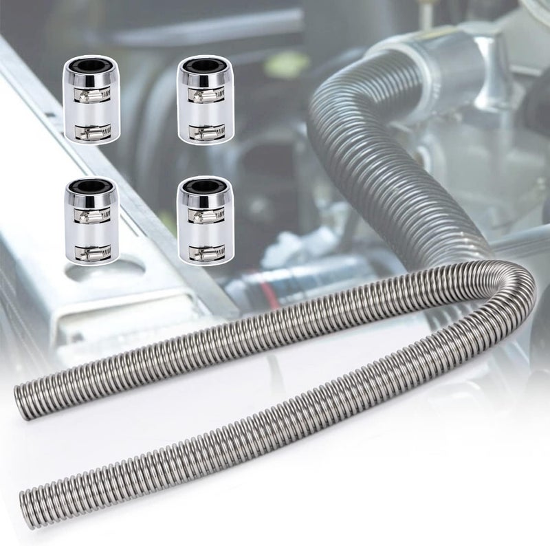 Hypertune Universal 48inch Flexible Radiator Coolant Hose Stainless Steel Kit with 4Pcs Cap Clamp Silver - Image 1