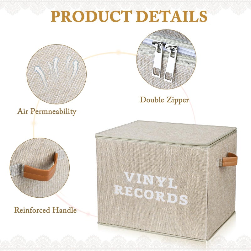 Lukeline Vinyl Record Storage Box, Decorative Moving Box for Records with Handles,LP Record Storage Holds up 100+ Records for Living Room, Study, Concert Hall or Office - Image 3