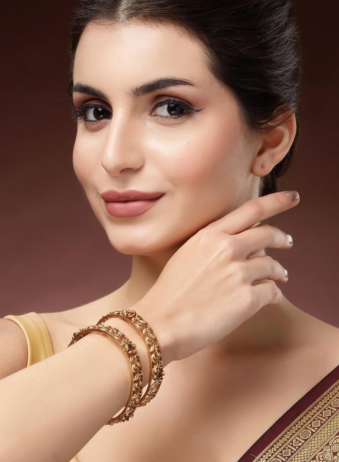 كارات كارت طقم كارات كارت مكون من قطعتين من الأساور المطلية بالذهب العتيق والمزينة بنقوش زهرية للنساء - Image 3