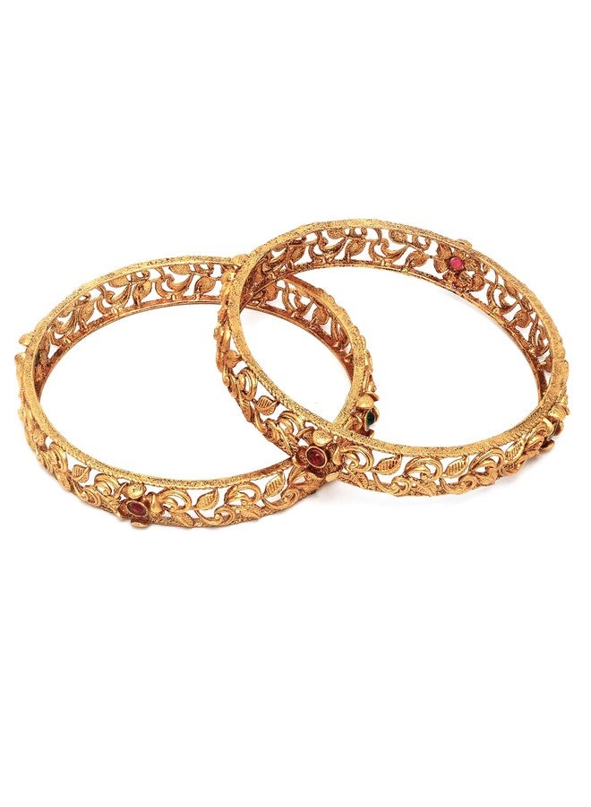 كارات كارت طقم كارات كارت مكون من قطعتين من الأساور المطلية بالذهب العتيق والمزينة بنقوش زهرية للنساء - Image 5