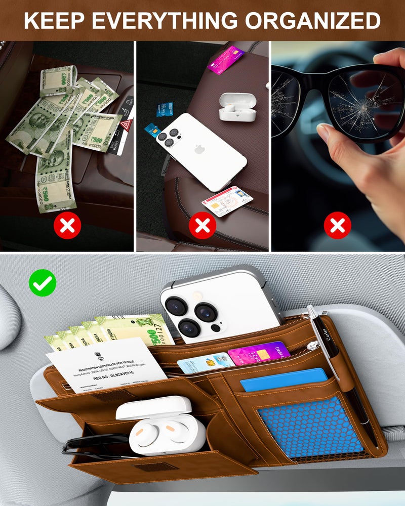 FEDUS Premium Car Sun Visor Organizer Car Organiser and Storage Car Document Holder, Sunglasses Holder for Car, Car All New Accessories Multipocket Pouch Auto Interior Accessories for Truck, SUV, Van - Image 2