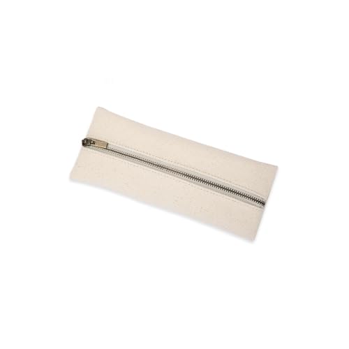 YONBEN Pencil Case Slim Pencil Pouch Small Pen Case Simple Cotton Canvas Pencil Bag Beige S - Image 1