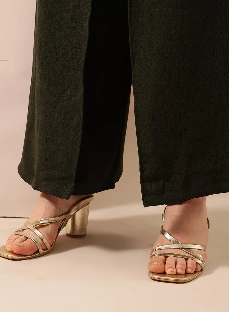 Ishin  Olive Poly Solid Print Full Length Palazzo Flared Trouser For Women for Women | Best Price UAE