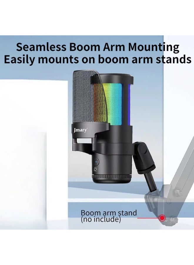 Jmary USB RGB Podcast Microphone for PC & Laptop – Professional Condenser Mic with Tap-to-Mute, Adjustable Gain, Noise Cancellation, Zero-Latency Monitoring, RGB Lights, 360° Rotation, Shock Mount & Pop Filter for Streaming, Gaming, Podcasting - Image 5