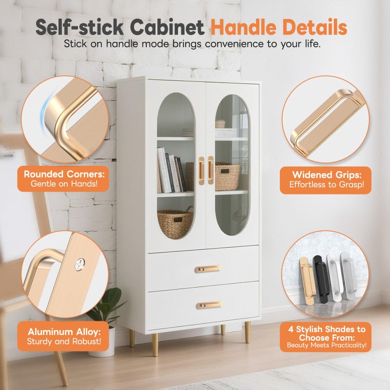 Mixizigoz 2 Pack 5.7 Inch Adhesive Cabinet Handles - No Drill Stick on Door Push Pulls for Closet, Drawer, Fridge - Peel & Stick Sliding Door Handles with Strong Adhesive & Secure Grip (2, Gold) - Image 3