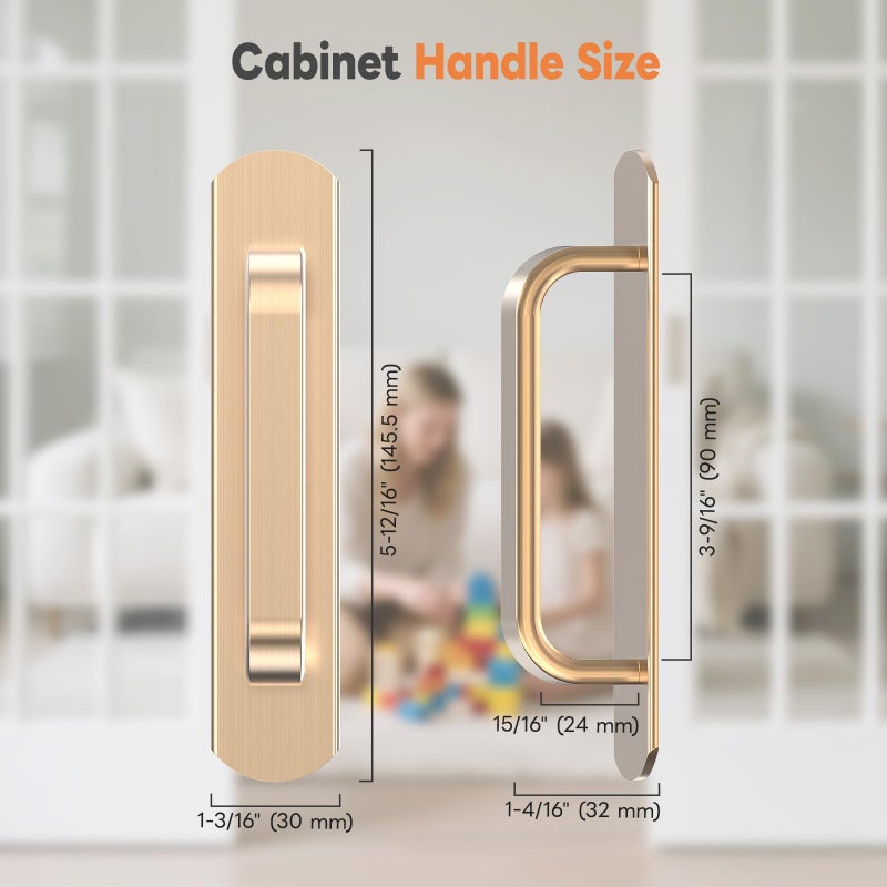 Mixizigoz 2 Pack 5.7 Inch Adhesive Cabinet Handles - No Drill Stick on Door Push Pulls for Closet, Drawer, Fridge - Peel & Stick Sliding Door Handles with Strong Adhesive & Secure Grip (2, Gold) - Image 2