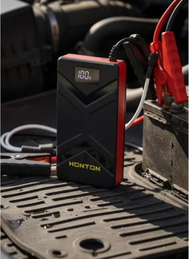 Honton Car Jump Starter 12000 Milliampere Capacity Portable Battery Powered Starter Smart Power Bank With Digital LED Screen Emergency Light And USB Ports Includes Durable Connection Cables For Cars Motorcycles And Boats - Image 2