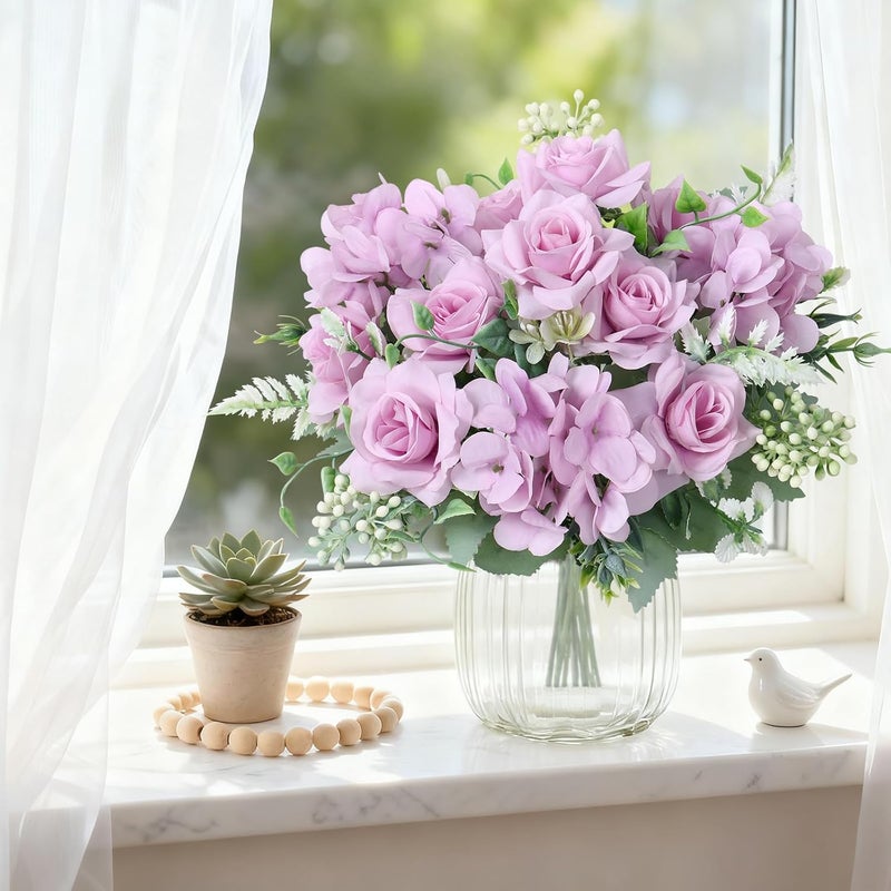 SOMYTING 3 Pcs Artificial Rose Silk Flowers, Faux Roses Fake Flowers Bouquet for Wedding Party Centerpiece Garden Home Decor (Purple) - Image 3