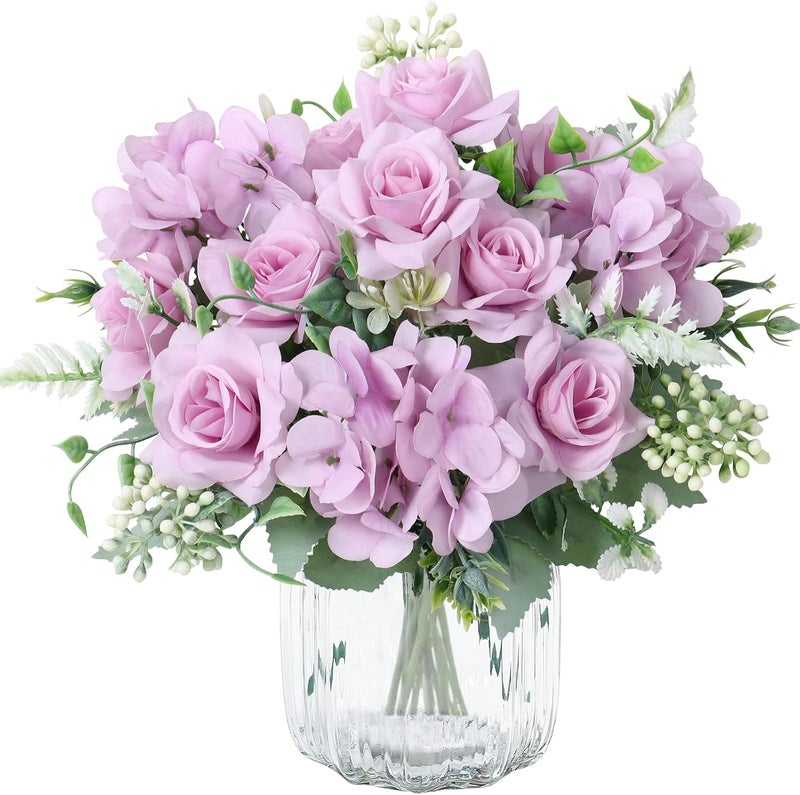 SOMYTING 3 Pcs Artificial Rose Silk Flowers, Faux Roses Fake Flowers Bouquet for Wedding Party Centerpiece Garden Home Decor (Purple) - Image 1