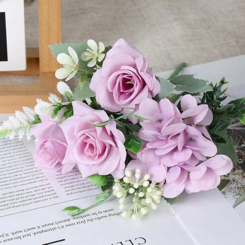 SOMYTING 3 Pcs Artificial Rose Silk Flowers, Faux Roses Fake Flowers Bouquet for Wedding Party Centerpiece Garden Home Decor (Purple) - Image 5