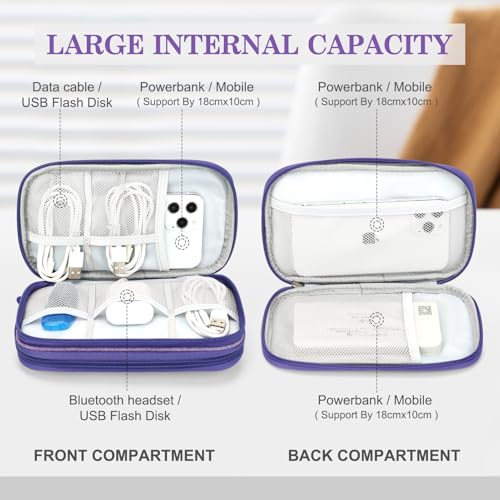 FYY Electronic Organizer, Travel Cable Organizer Bag Pouch Electronic Accessories Carry Case Portable Waterproof Double Layers Storage Bag for Cable, Cord, Charger, Phone, Large Size, Dark Purple - Image 3
