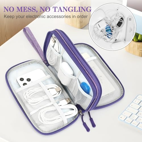 FYY Electronic Organizer, Travel Cable Organizer Bag Pouch Electronic Accessories Carry Case Portable Waterproof Double Layers Storage Bag for Cable, Cord, Charger, Phone, Large Size, Dark Purple - Image 5