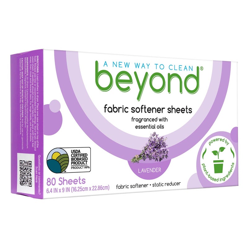 Beyond Fabric Softener Sheets (80 sheets) - Lavender Scent - Eco-Friendly Plant-Based Dryer Sheets. Removes Static Cling. Recyclable Packaging. - Image 1