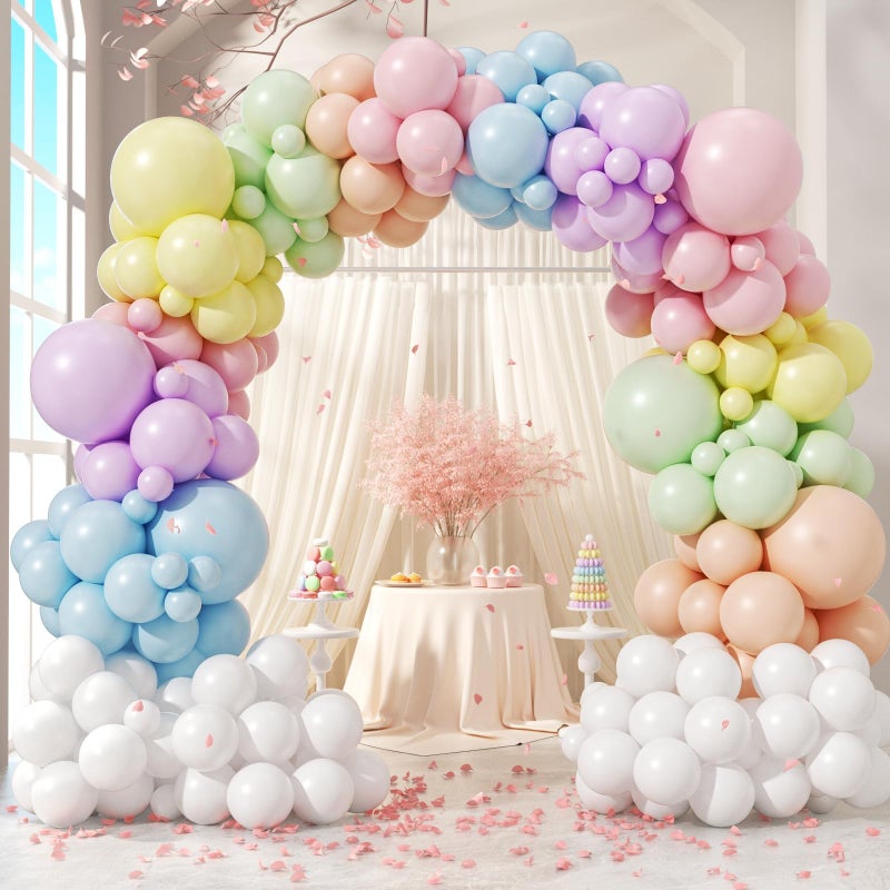 Leraqertra 164pcs Pastel Balloon Arch, Pastel Balloon Garland with Pastel Pink Purple Yellow Blue Green Orange Balloons for Easter Rainbow Baby Shower Birthday Party Decorations - Image 1