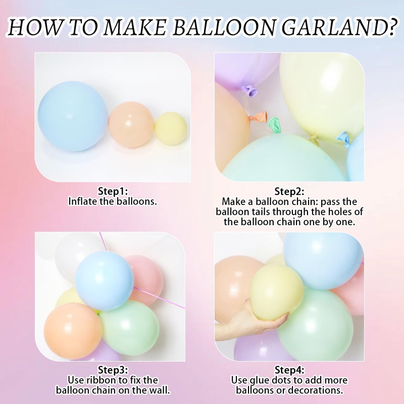 Leraqertra 164pcs Pastel Balloon Arch, Pastel Balloon Garland with Pastel Pink Purple Yellow Blue Green Orange Balloons for Easter Rainbow Baby Shower Birthday Party Decorations - Image 3