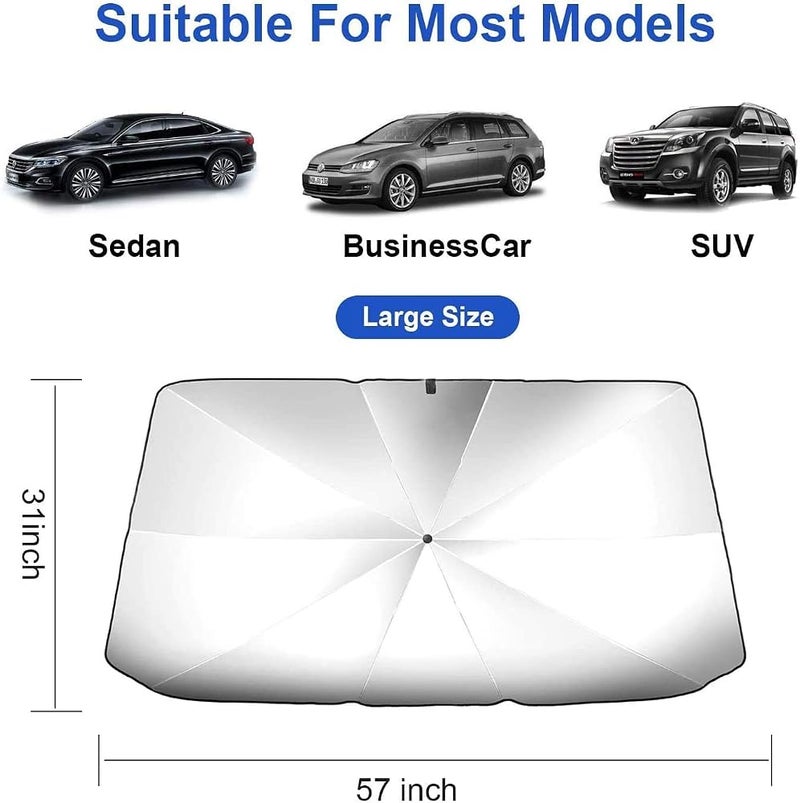 SHOWAY Car Sun Shade for Windshield Foldable Sunshades Umbrella for Car Front Windshield, Easy to Store and Use Protect Vehicle from UV Sun and Heat Fits Windshields of Various Sizes (57'' x 31'') - Image 2