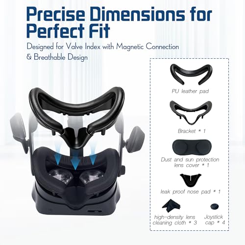 haizusai Upgraded Valve Index Face Gasket Complete Set with Magnetic Bracket Dual Covers Joystick Caps Lens Cover Cleaning Cloths Anti Leak Nose Pad - Image 3