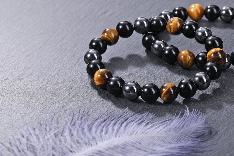 Jovivi 2 Pcs Hematite Black Obsidian Tiger Eye Stone Bracelets for Men Women 10mm Natural Round Gemstone Beads Beaded Healing Crystal Bracelet for Protection, Good Luck - Image 2