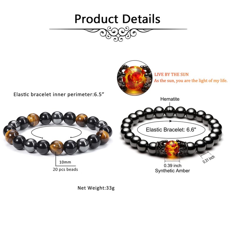 Jovivi 2 Pcs Hematite Black Obsidian Tiger Eye Stone Bracelets for Men Women 10mm Natural Round Gemstone Beads Beaded Healing Crystal Bracelet for Protection, Good Luck - Image 5