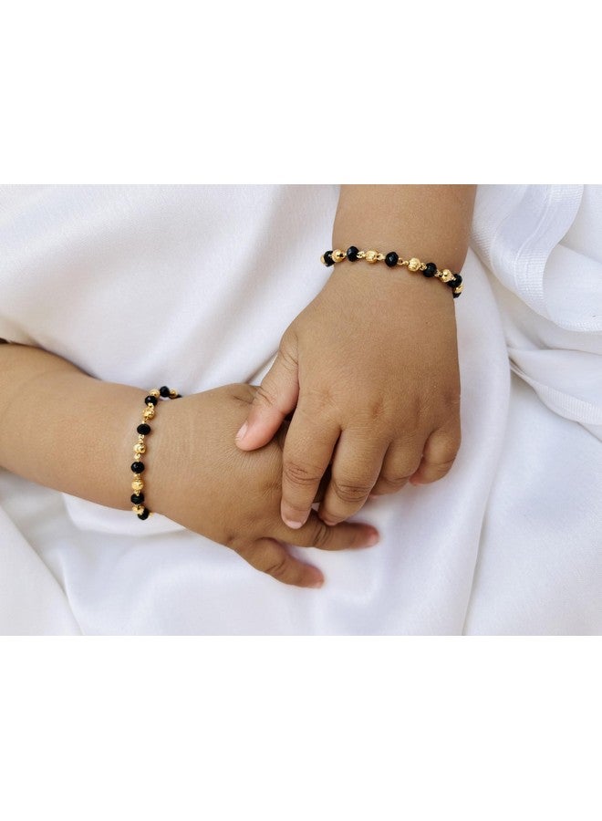JHB Baby Bracelet Crystal Nazariya Brass Bangle/Bracelet For Kids for Baby Girls & Baby Boys(Black & Golden) - Image 3