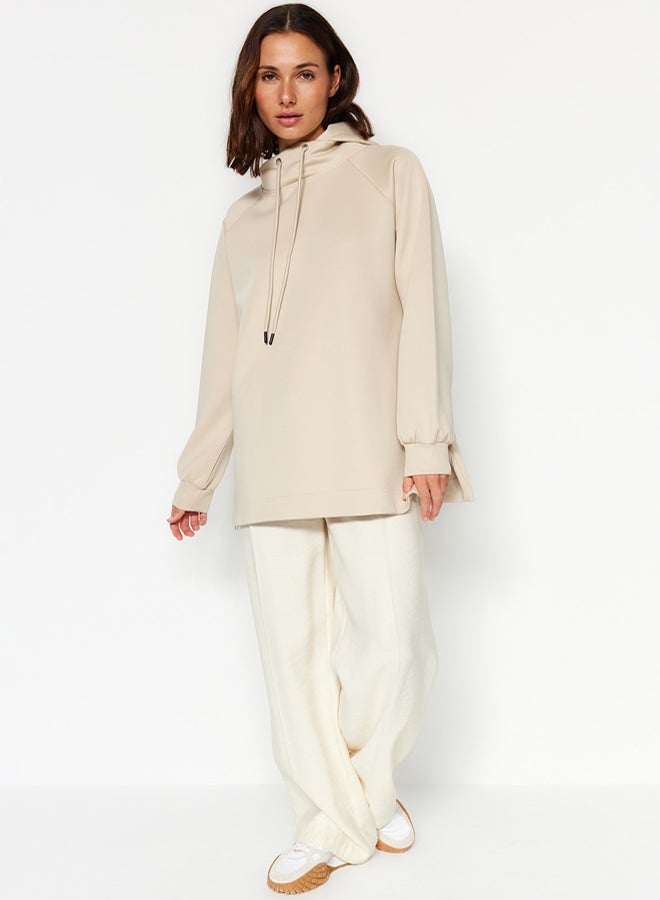 trendyol Cream Hooded Diver/Scuba Knitted Sweatshirt - Image 2
