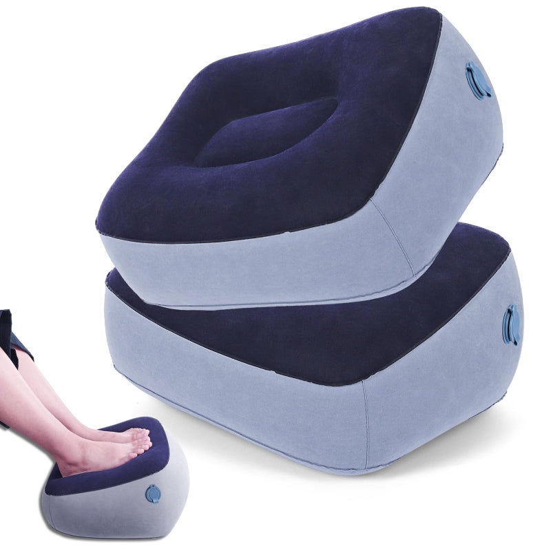 Ruheaou Inflatable Foot Rest for Travel - Adjustable Height Leg Pillow for Airplane & Car, Portable Foot Stool for Kids & Adults ï¼ˆMulticolorï¼‰ 2-Count - Image 1
