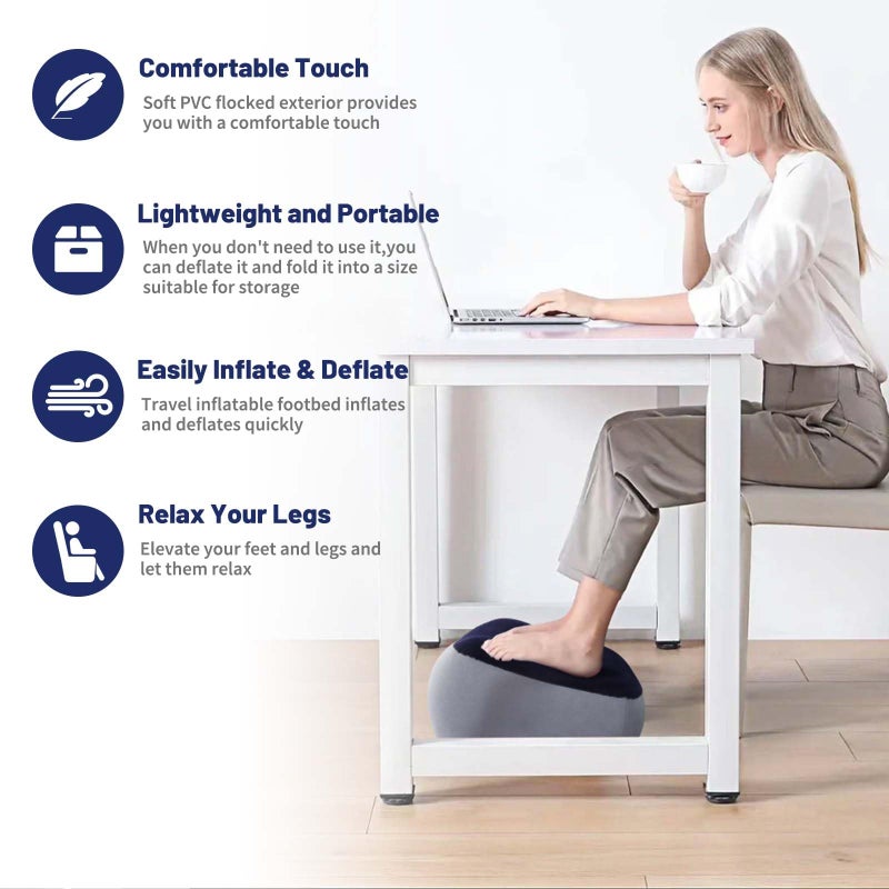 Ruheaou Inflatable Foot Rest for Travel - Adjustable Height Leg Pillow for Airplane & Car, Portable Foot Stool for Kids & Adults ï¼ˆMulticolorï¼‰ 2-Count - Image 2