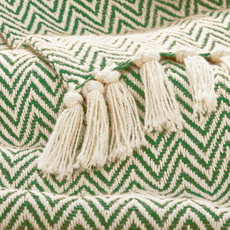Americanflat 100% Cotton Throw Blanket for Couch - 50x60 Sage and Beige Throw Blanket for Bed or Sofa - Machine Washable, All Seasons Neutral Lightweight Throw Blanket for Indoor or Outdoor Use - Image 2