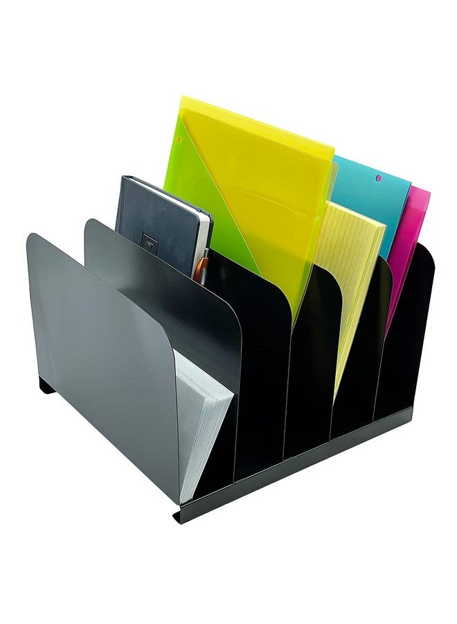 Huron Desktop File Organizer Vertical 5 Slot, Black Commercial Grade Steel - Image 1