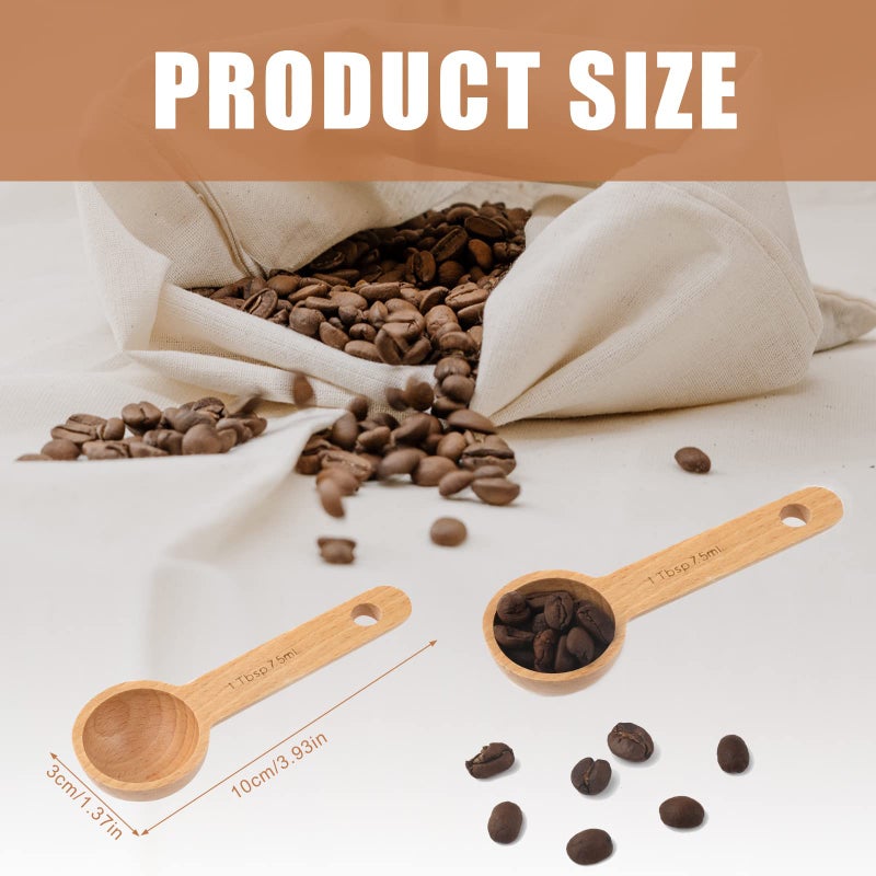 AIEX 4pcs 7.5ml Wood Coffee Scoops, Coffee Spoon in Beech Wooden Measuring Spoons Set Ground Coffee Scoop 1/2 Tablespoon for Measuring Ground Beans Tea Home Kitchen Accessories - Image 2