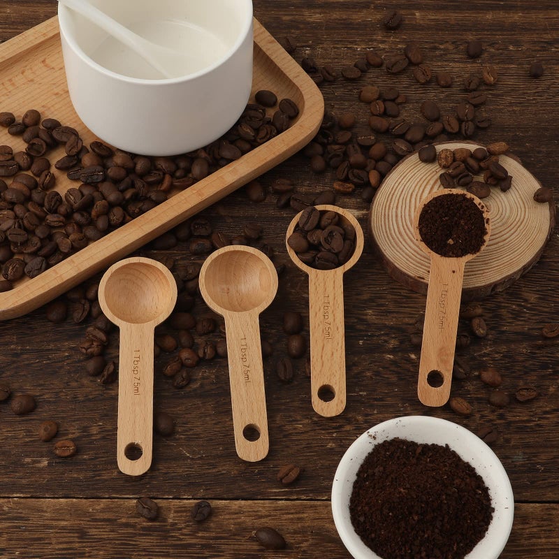 AIEX 4pcs 7.5ml Wood Coffee Scoops, Coffee Spoon in Beech Wooden Measuring Spoons Set Ground Coffee Scoop 1/2 Tablespoon for Measuring Ground Beans Tea Home Kitchen Accessories - Image 5