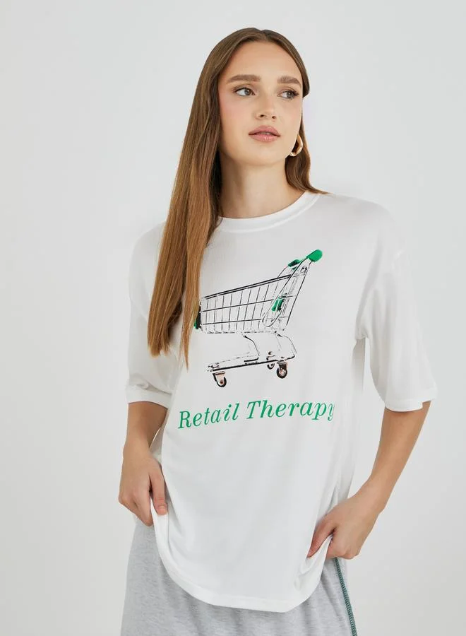 تايك تو Take Two Graphic Printed Oversized T-Shirt