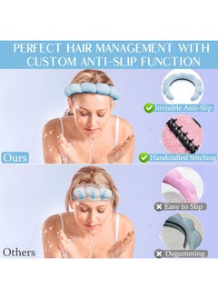 benchalak Spa Headband for Washing Face and Makeup, 3 Pack of Terry Cloth Headbands with Non Slip Design, Soft Face Wash Headband for Women, Blue  - Image 3