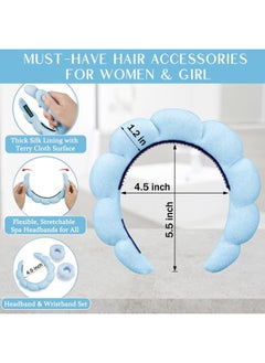 benchalak Spa Headband for Washing Face and Makeup, 3 Pack of Terry Cloth Headbands with Non Slip Design, Soft Face Wash Headband for Women, Blue  - Image 4
