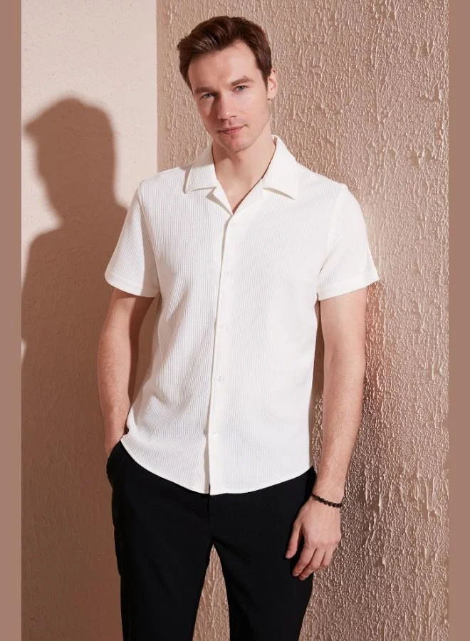 بوراتي قميص رجالي قطن بقصة عادية وياقة مفتوحة وأكمام قصيرة