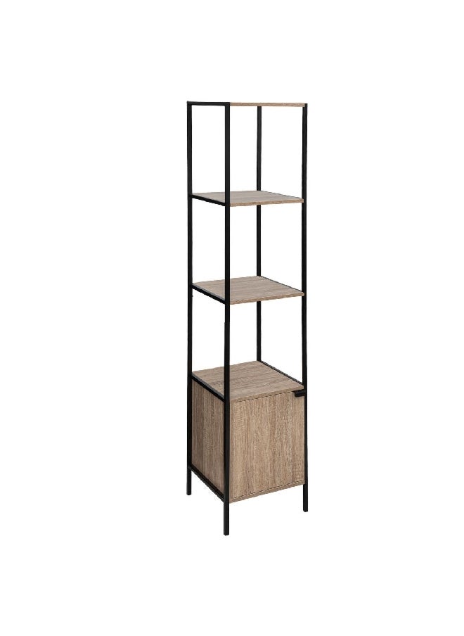 Five Simply Smart 3-Tier Aliaj Single Door Wooden Shelving Unit Oak and Black 176 x 35 x 35 cm 181379 