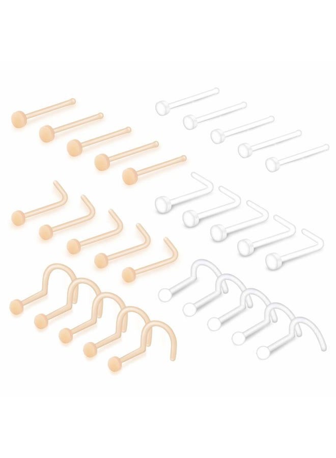 QWALIT Clear Nose Rings Studs L Shape Piercing Retainer Flexible Nose Bone Flesh Skin Color Nostril Piercing Retainer for Work 18g 20g Flat Top, 1.0mm, Plastic - Image 1