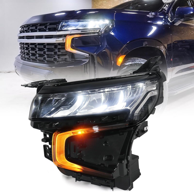 Huray Headlight Fit for Chevy Tahoe Police Edition PPV 2021 2022 2023 LH LEDHalogen Switchback Headlamp for Chevrolet Tahoe Police Edition Replacement Driver Side