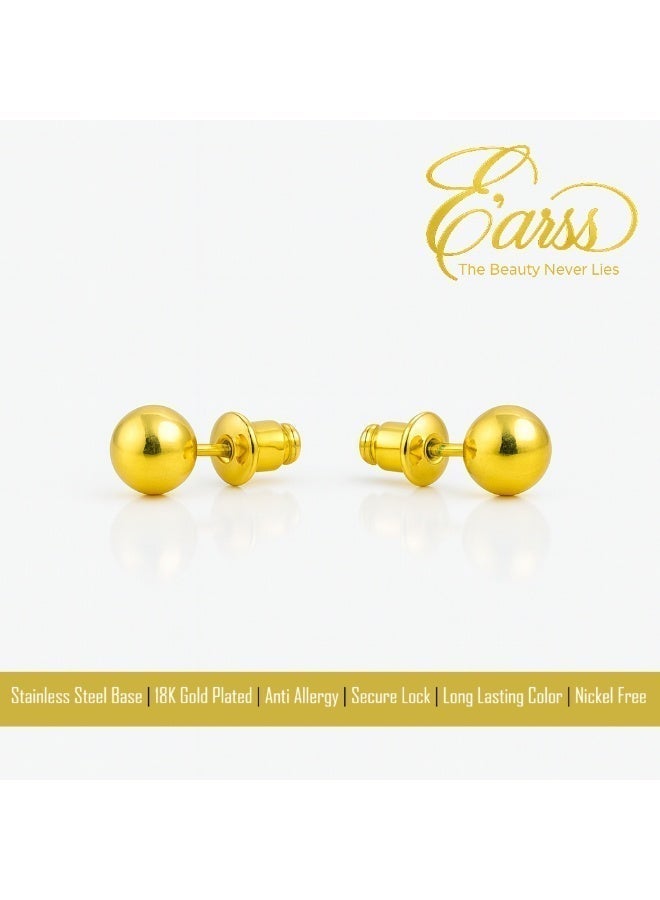 Earss 4 Mm Ball Gold Stud | Stainless Steel | 18K Gold Plated - Image 3
