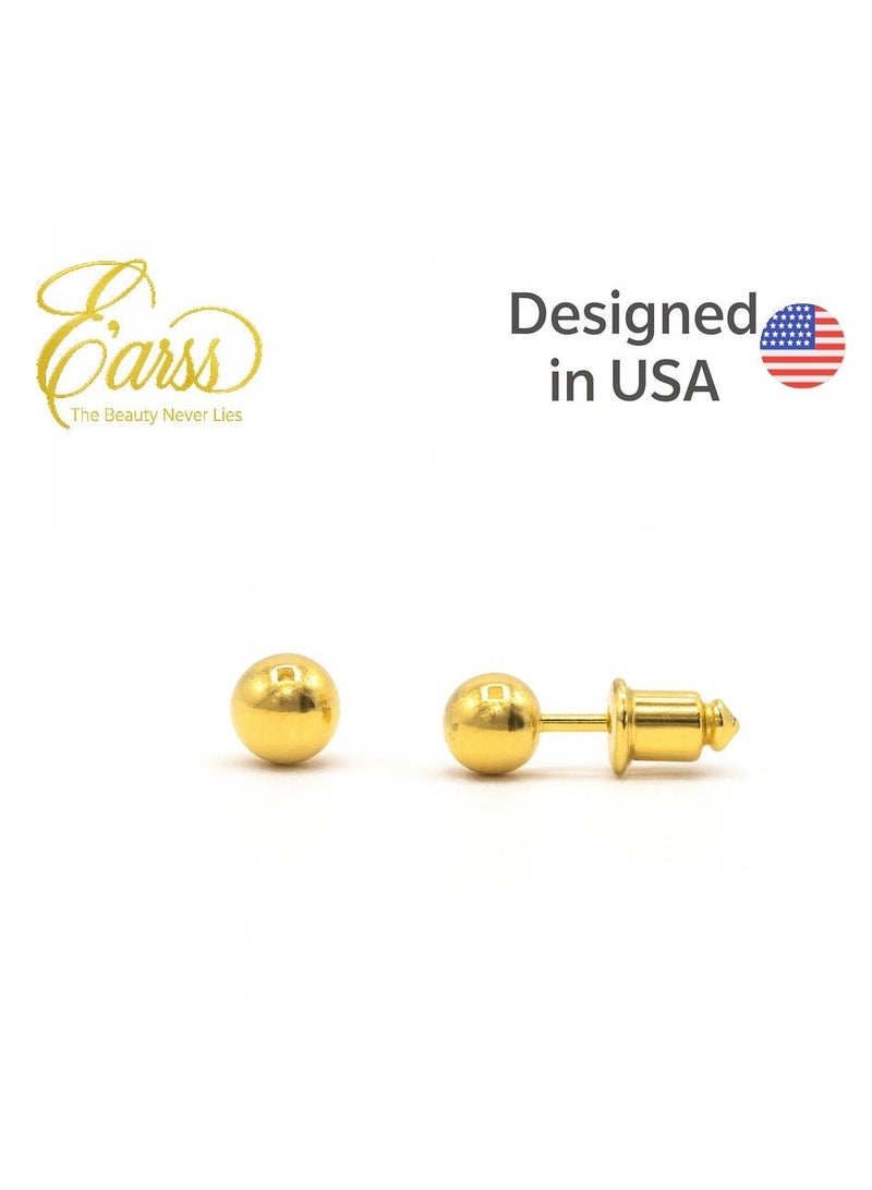 Earss 4 Mm Ball Gold Stud | Stainless Steel | 18K Gold Plated - Image 2