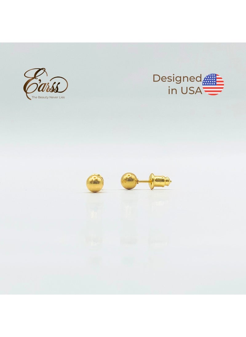 Earss 4 Mm Ball Gold Stud | Stainless Steel | 18K Gold Plated  - Image 2