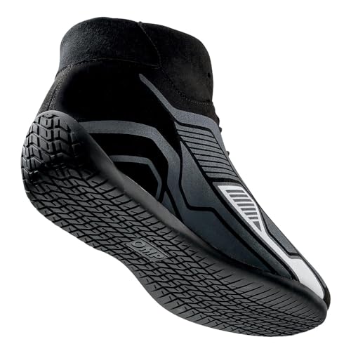 OMP Racing Driving Shoe, Sport, Mid-Top, FIA Approved, Leather Outer, Nomex Inner, Black/Cyan, Euro 39, Pair - Image 2